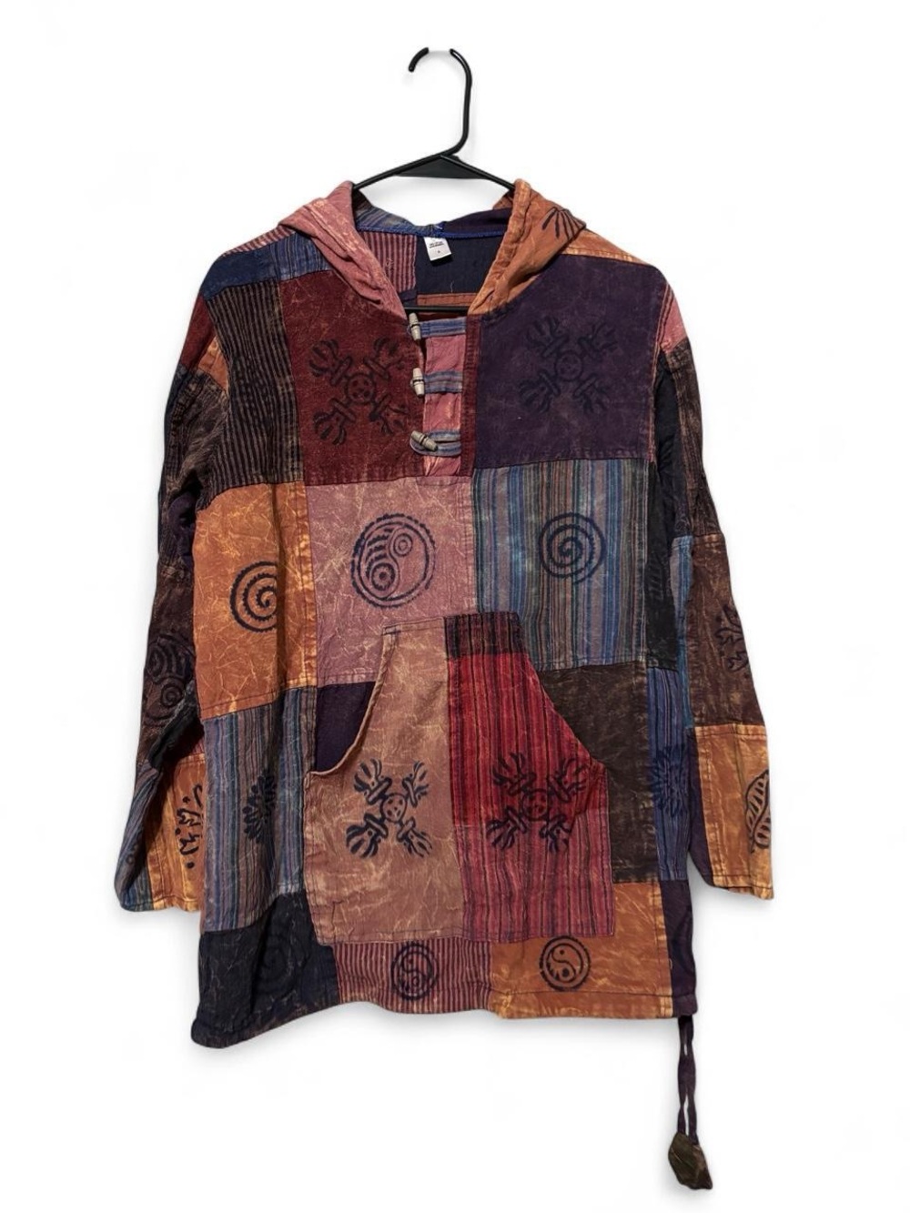 Bohemian Patchwork Hooded unisex Shirt - Multicolor